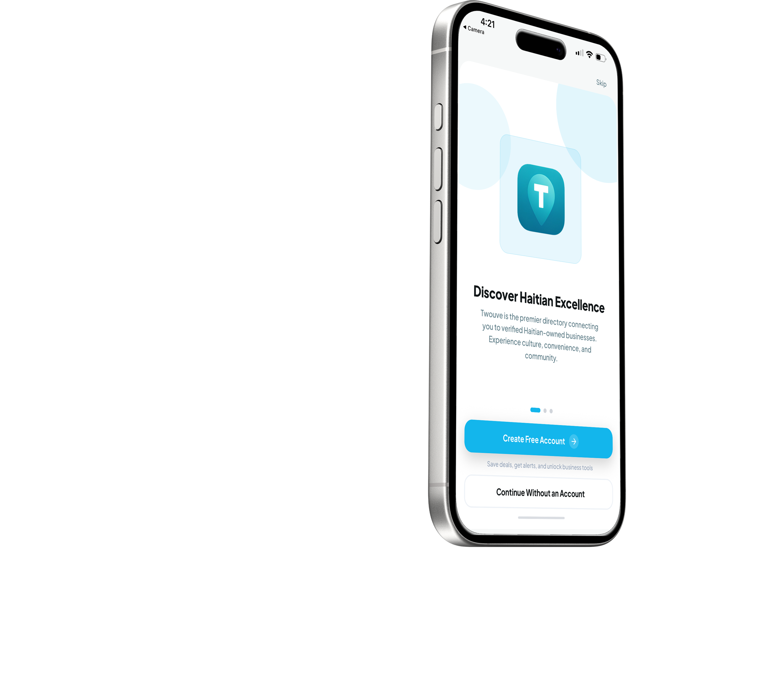 Twouve app — Discover Haitian Excellence onboarding screen