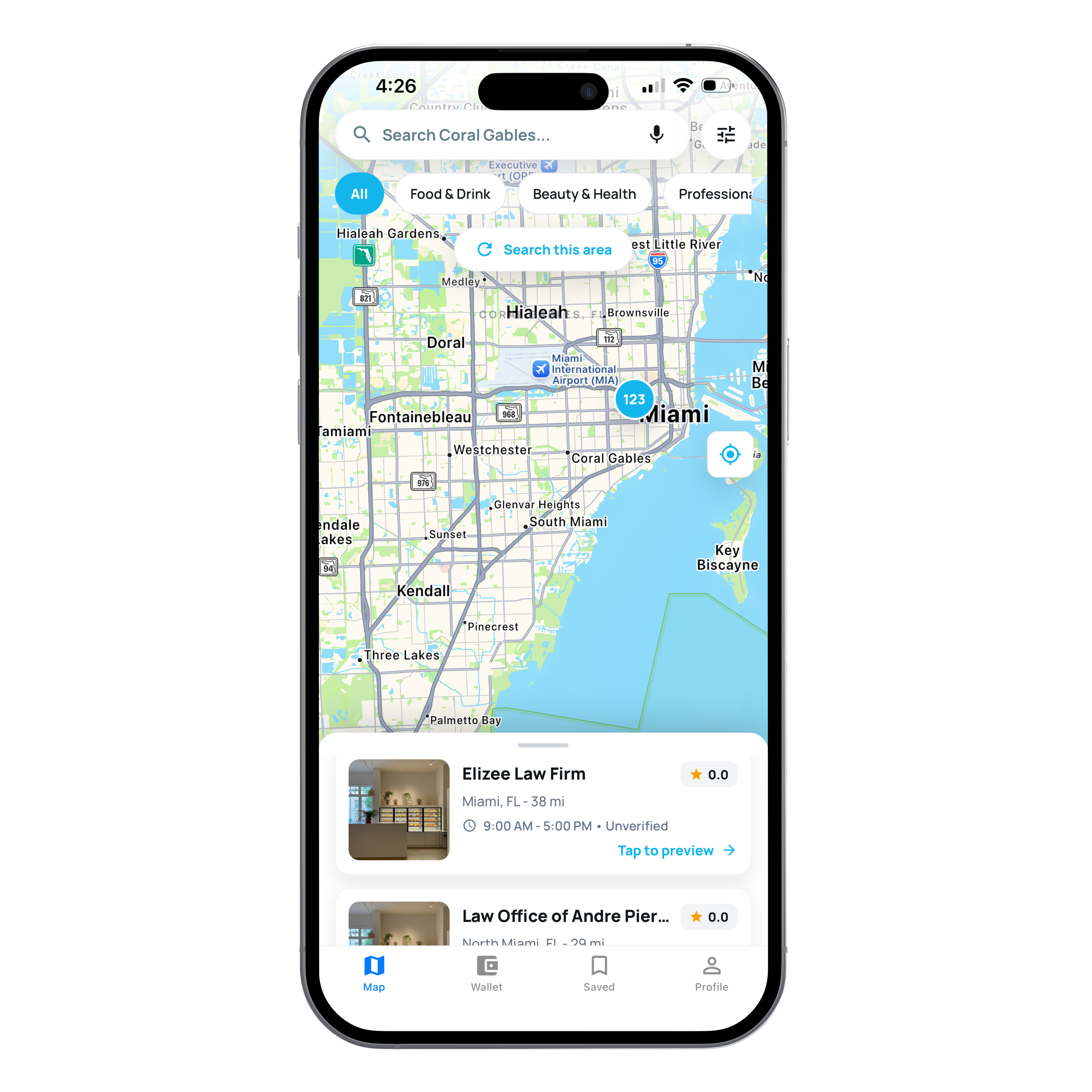 Twouve map search showing Haitian-owned businesses in Miami