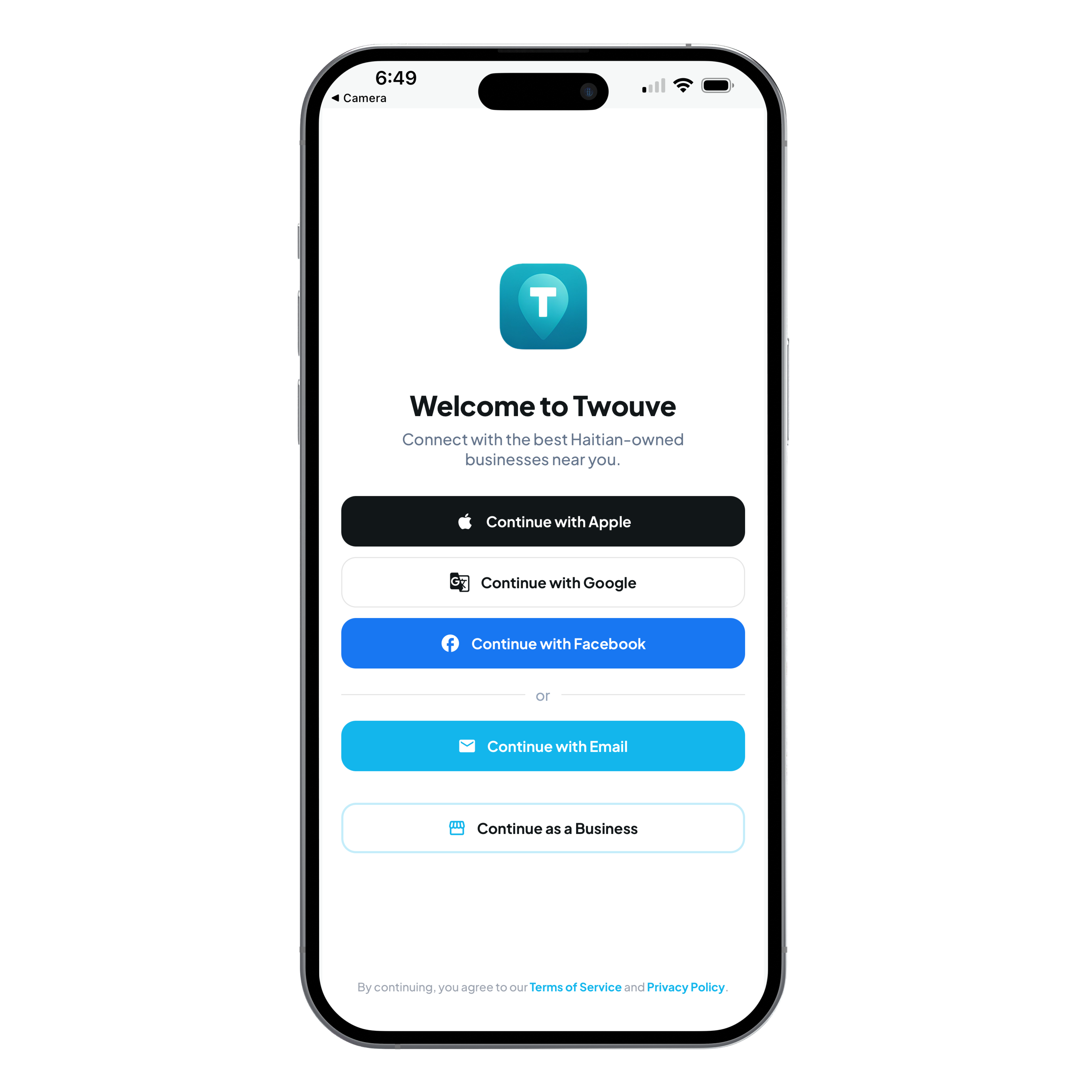 Welcome to Twouve — sign in or continue as a business